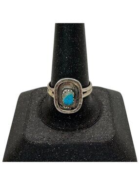 Vintage Navajo Southwest Sterling Silver Turquoise Oval Ring Size 10 Old Pawn